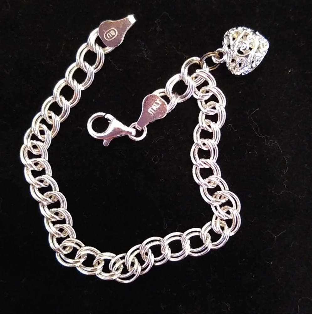 STERLING SILVER Vintage Charms with Crystals Set of 2 - Picture 10 of 10